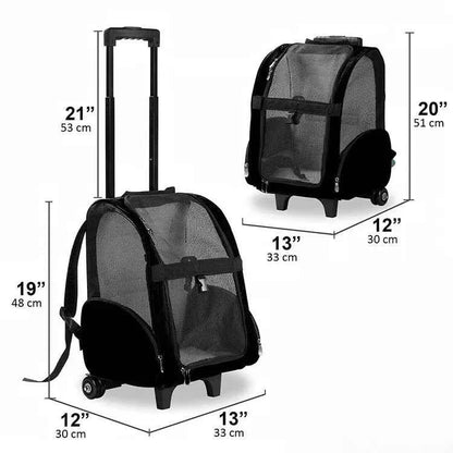 Approved Cat and Dog Travel Stroller Mesh Breathable Roll Wheels Pet Carrier Backpack with Animal Pattern