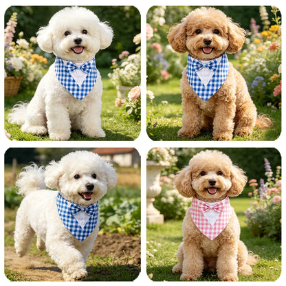 Sucado Dog Bandana with Bow Tie, Formal Tuxedo Pet Triangle Scarf, Adjustable Velcro Wedding Outfit for Small Medium Large Dogs