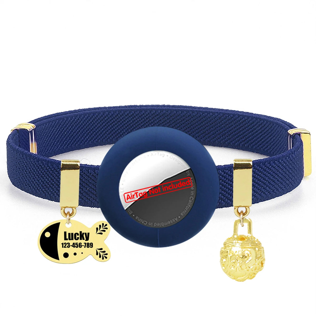 Customized AirTag Cat Collar with Bell, Name Tag & Holder