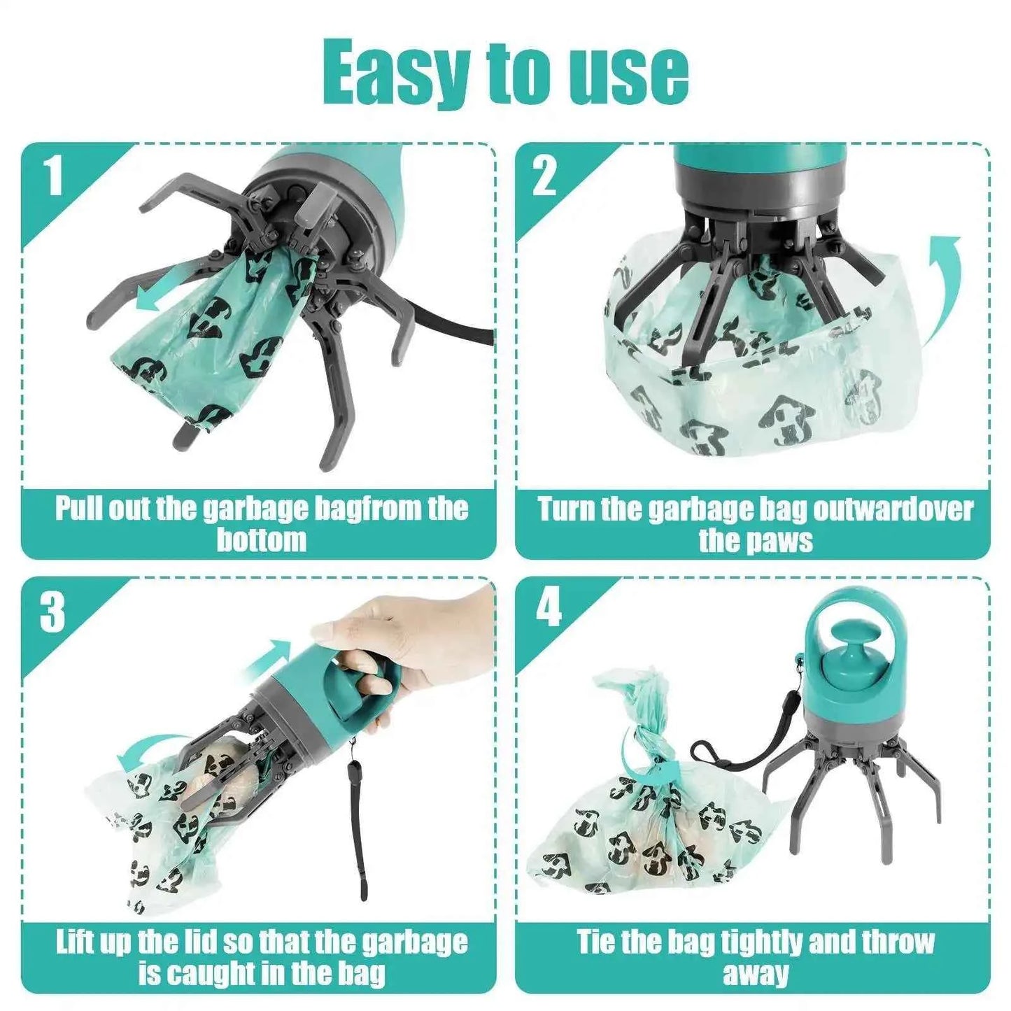 Portable Pet Claw Poop Scooper with Built‑In Bag Dispenser – One‑Hand Waste Pickup