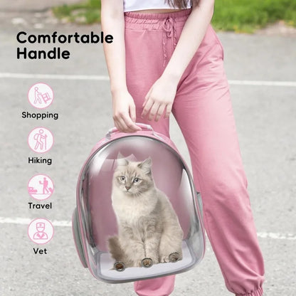 Portable Pink Pet Backpack Carrier for Cats - Comfortable and Breathable Travel Bag for Small Animals