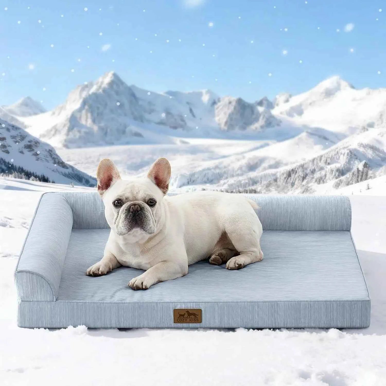 Orthopedic Cooling Dog Bed with Removable Cover, Waterproof Lining, Non-Slip Bottom, 36x27x6.5 Inches Blue