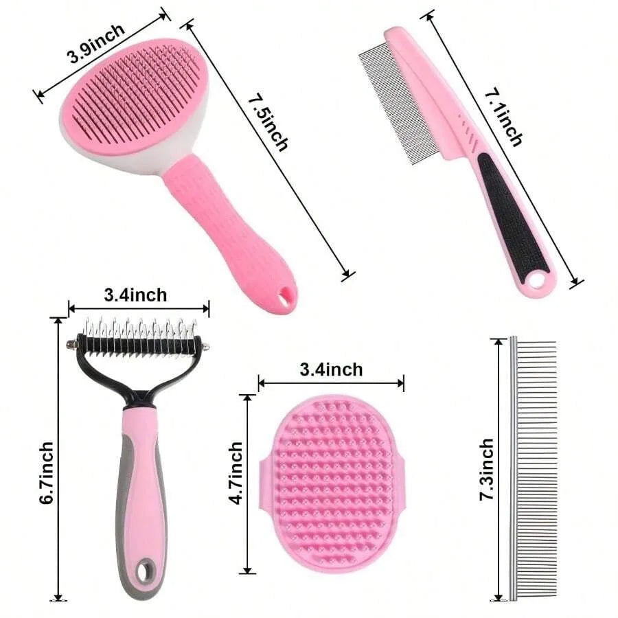 【New Arrival】6PCS Dog Grooming Kit, Pet Grooming Kit, Deshedding Brush Short Hair, Slicker Brush, Flea Comb, Puppy Brush Set In P