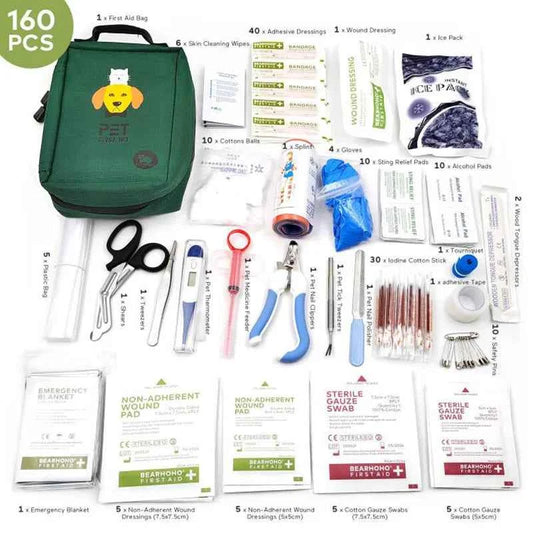 160pcs Complete Portable Molle Pet First Aid Kit Dog Emergency Trauma Care Kits for Pet Store   Camping Hiking Traning Rescue