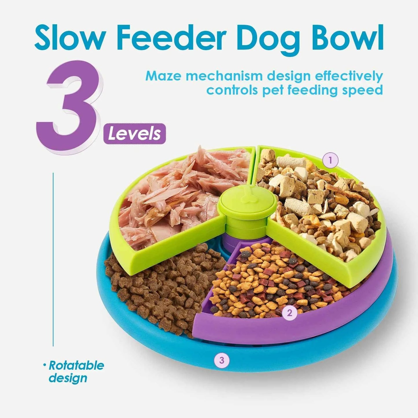 Puzzle Dog Slow Feeder Bowl with Toothbrush Set 3 Layer Pet Slow Eating Anti-choking for Large Medium Small Dogs Feeder Bowl