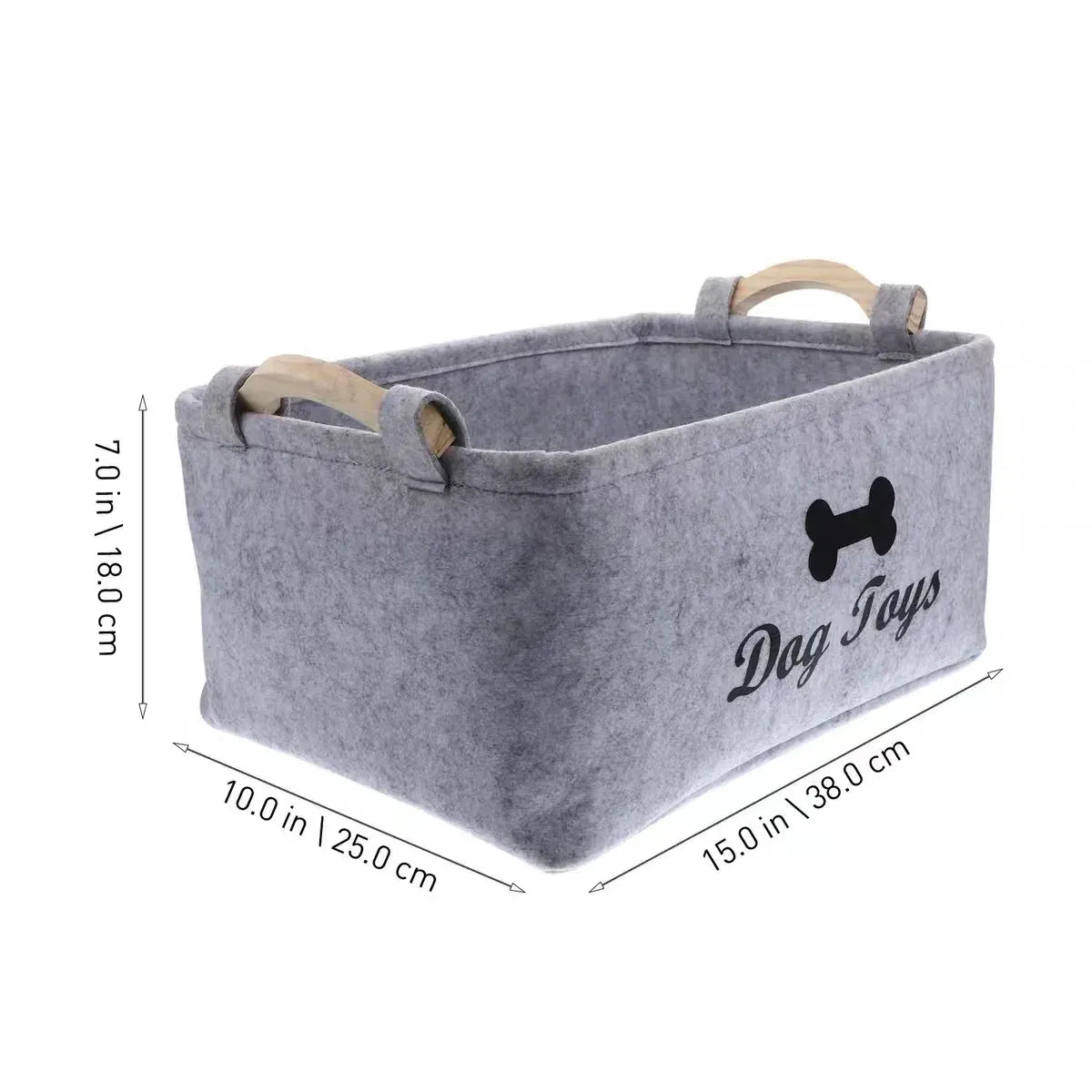 Large Felt Dog Toy Storage Basket – Collapsible Pet Organizer with Wooden Handles