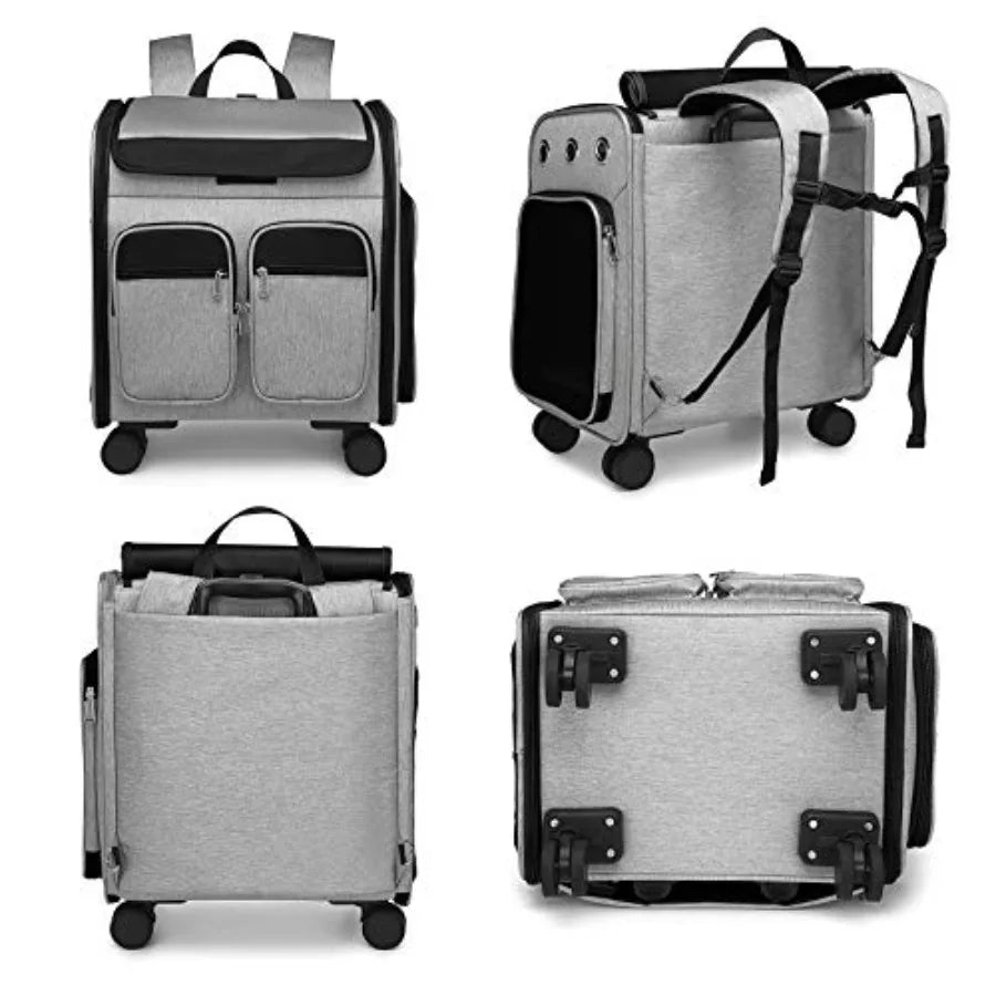 Wheeled Pet Carrier Backpack Pet Stroller Travel Carrier Car Seat for Small Dogs Cats Puppies Comfort Cat Backpack Removable Ro