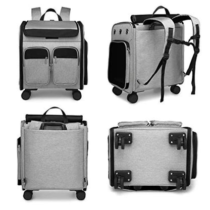 Wheeled Pet Carrier Backpack Pet Stroller Travel Carrier Car Seat for Small Dogs Cats Puppies Comfort Cat Backpack Removable Ro