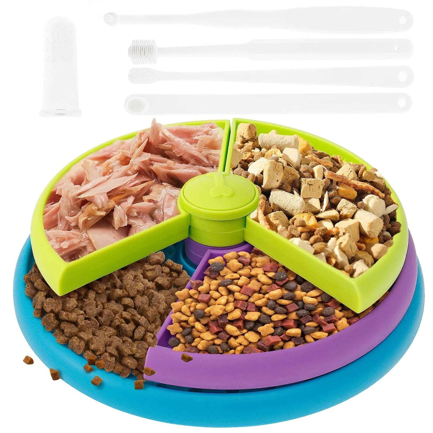 Puzzle Dog Slow Feeder Bowl with Toothbrush Set 3 Layer Pet Slow Eating Anti-choking for Large Medium Small Dogs Feeder Bowl
