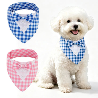 Sucado Dog Bandana with Bow Tie, Formal Tuxedo Pet Triangle Scarf, Adjustable Velcro Wedding Outfit for Small Medium Large Dogs