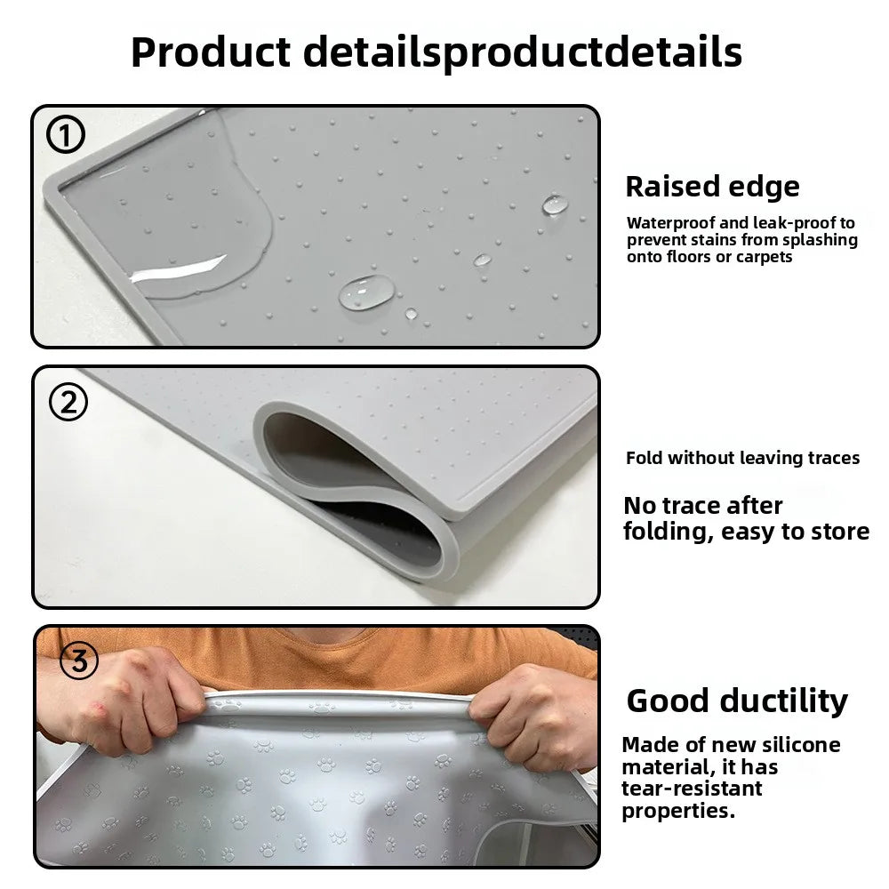 Waterproof Silicone Pet Feeding Mat – Non-Slip Food & Water Bowl Placemat for Dogs & Cats
