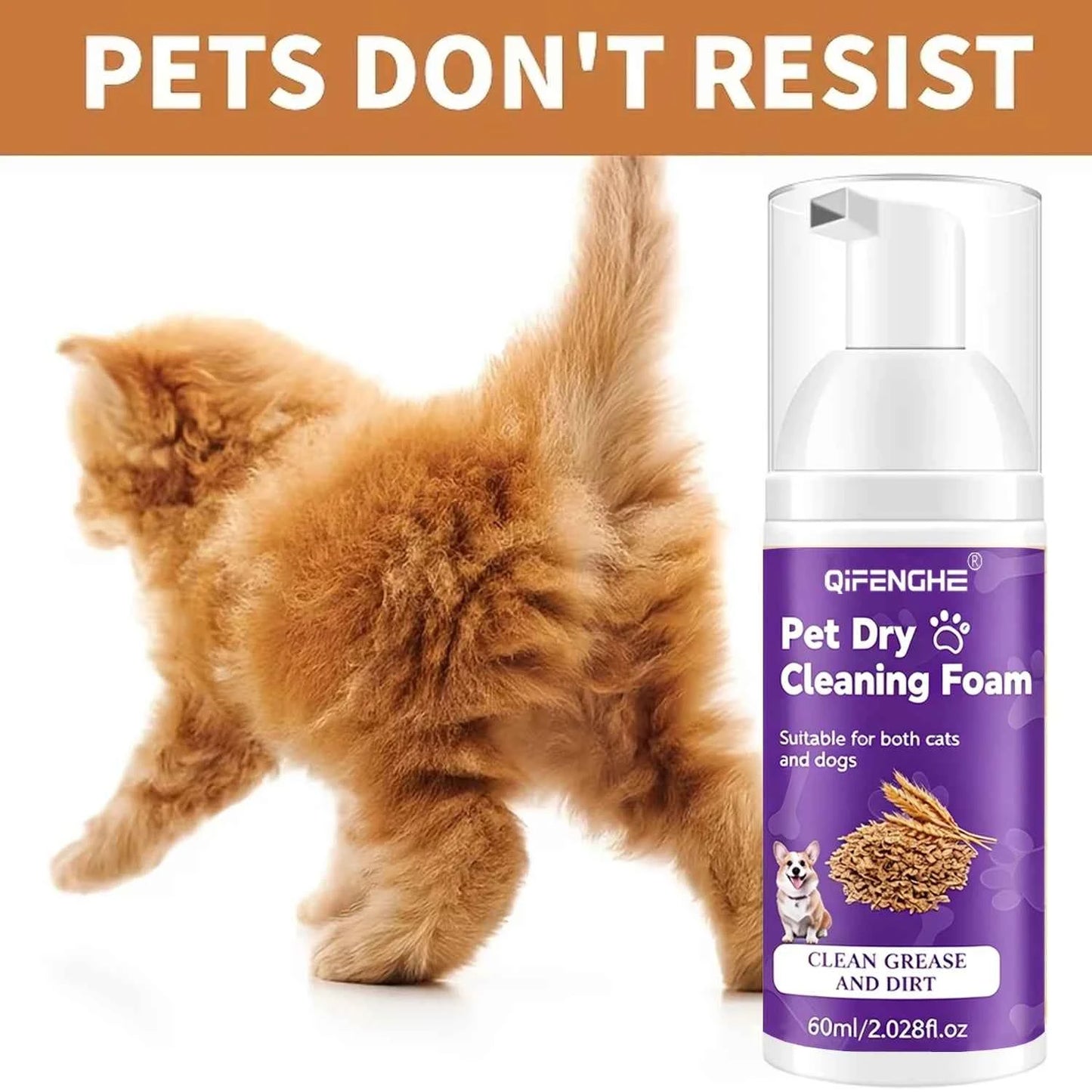 Pet Dry Shampoo for Dogs & Cats - Waterless Foam No Rinse, Deodorizing & Cleaning for Puppy Kitten
