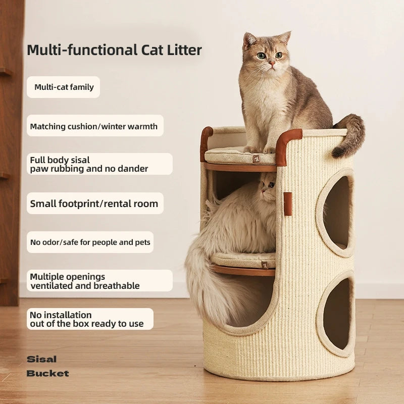 HOOPET Cat Tree Small Space No Floor Space Cat Bed Four Seasons Universal Multi Double Layer Sisal Tube Big Cat Maine