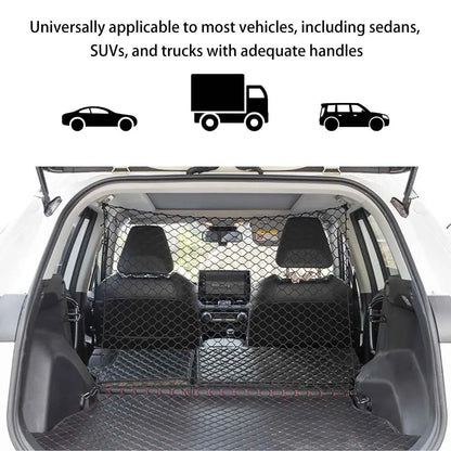 Universal Car Dog Barrier Net – Foldable Pet Safety Mesh for Rear Seat