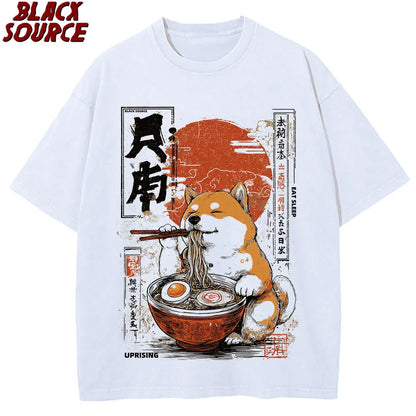 T395 Kawaii Shiba Inu Eating Ramen - Dog Lover Gift T-Shirt Print Original Design Gifts T Shirts Graphic T Shirts Mens Clothing