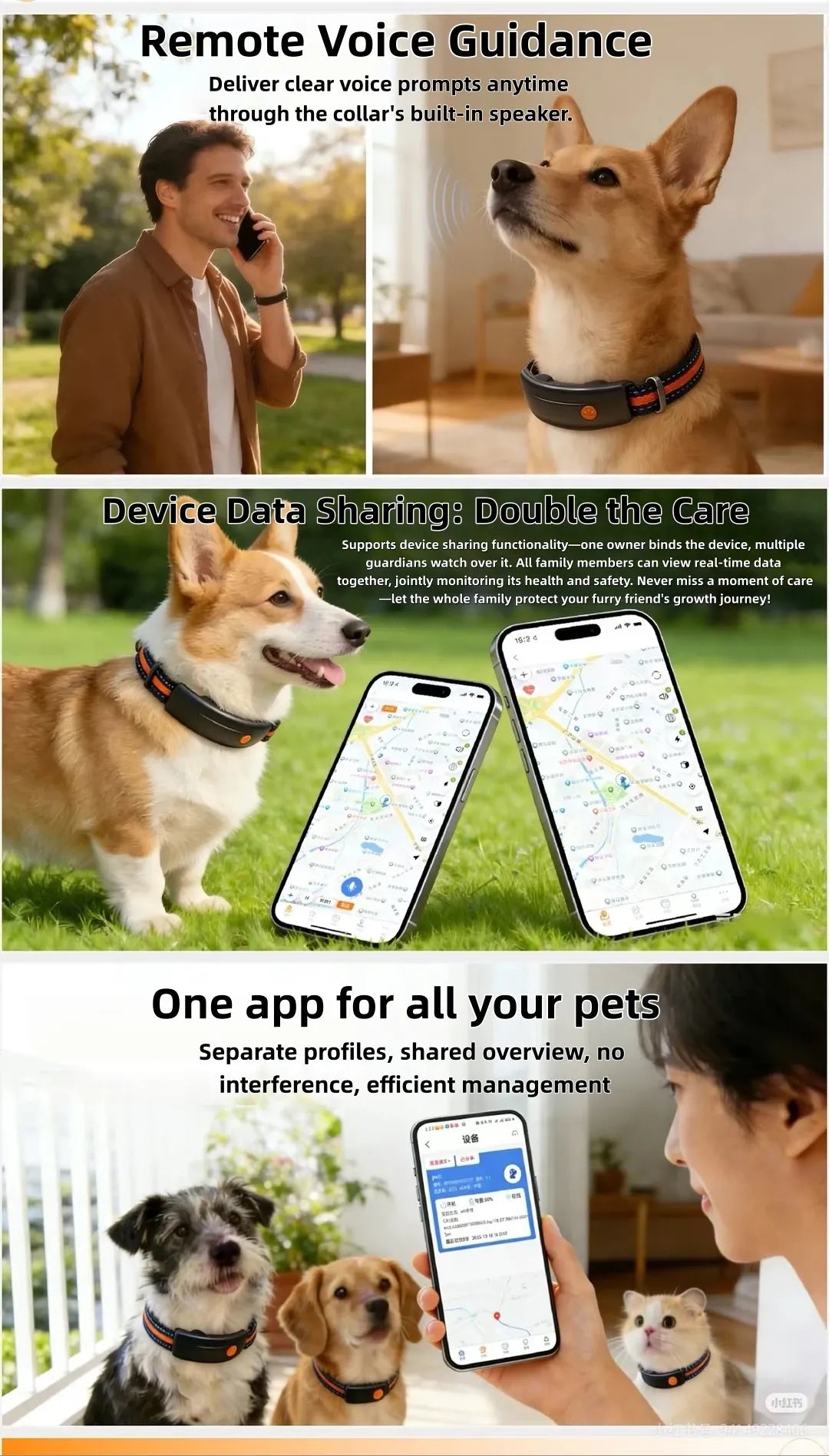 Smart GPS Pet Health Tracker Collar – GPS + BeiDou Location, Activity & Wellness Monitoring
