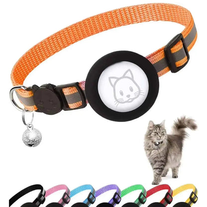 Cute Cat Collar Airtag Breakaway Reflective Kitten Collar with Bell for Apple Air Tag Holder Bell Nylon Silicone Collar for Cats