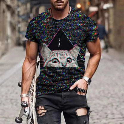 Cat 3D Printed Men's T-shirt Cute Animal Print Loose Short-sleeved Tee Tops Kids Women Fashion Simple Harajuku T Shirt Clothing