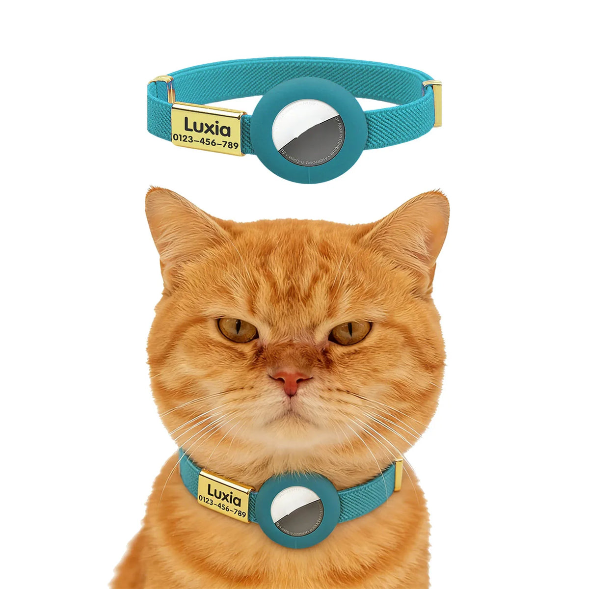 Fluorescent Green Cat Collar Customized Pet ID Puppies Necklace Elastic GPS Tracker Adjustable Kitten Collar with AirTag Holder