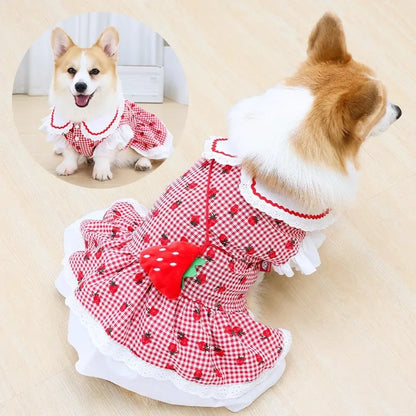 Elfidog Strawberry Dog Dress – Cute Summer Cotton Outfit for Small Dogs
