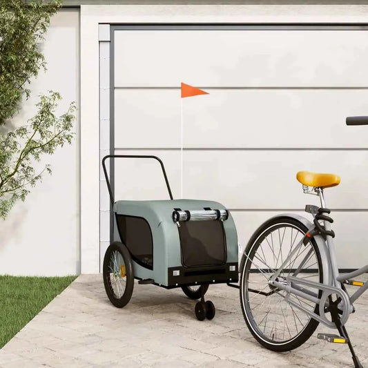 Gray and Black Oxford Fabric Pet Bike Trailer Iron Carriers for Pets