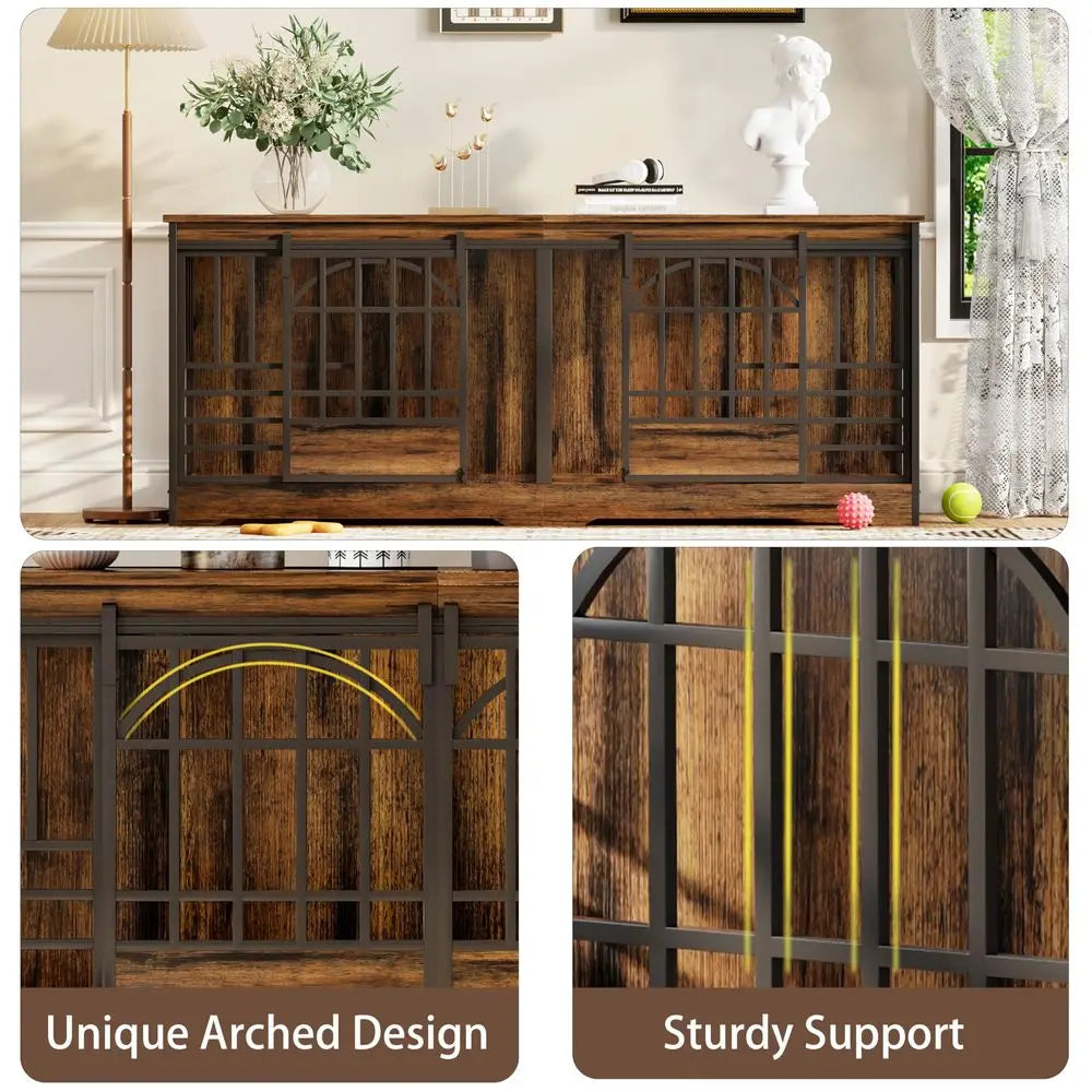 78 Inch Double Dog Crate Furniture, Extra Large Dog Kennel Indoor for 2 Dogs, Heavy Duty Dog Cage with Divider, Wooden Dog Hous