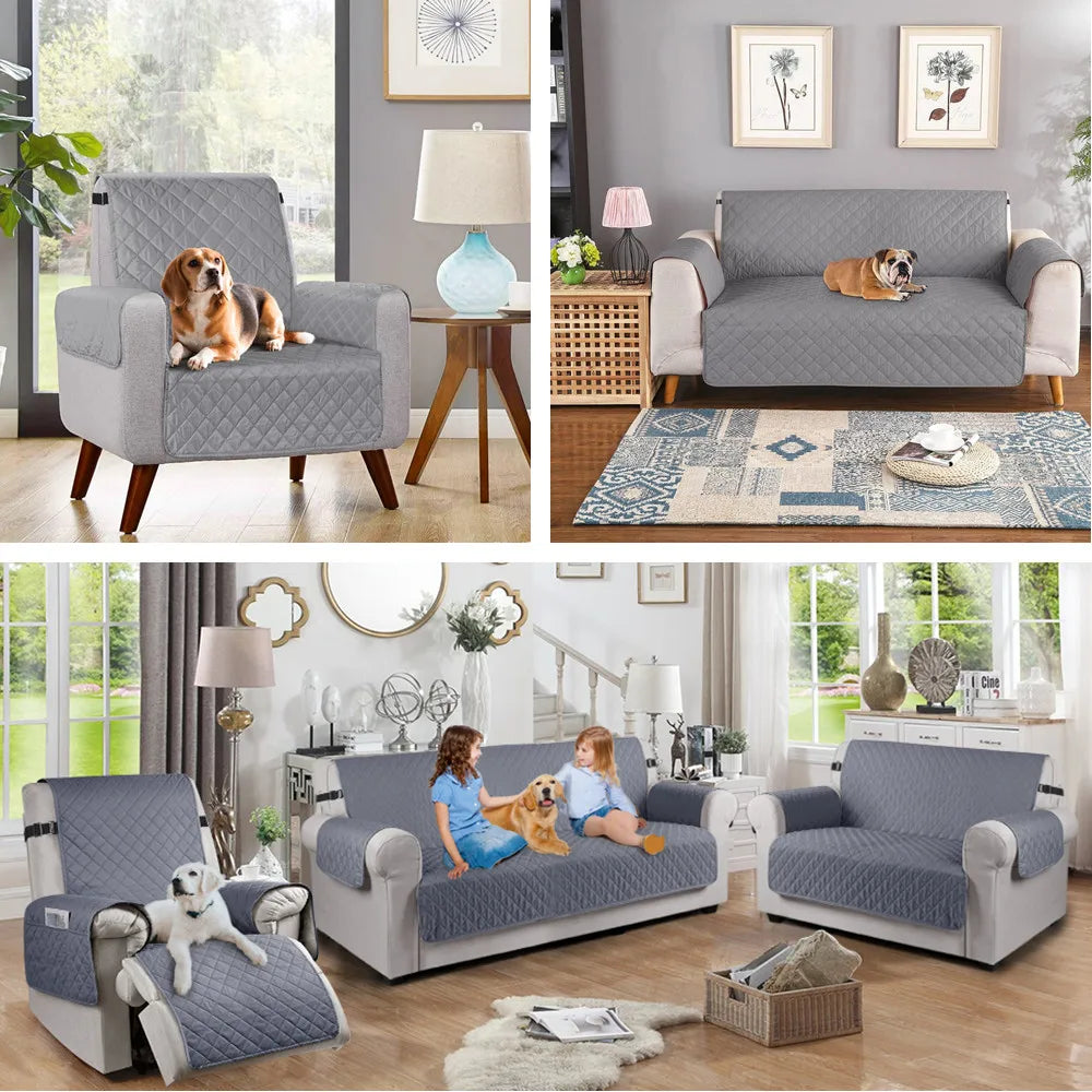 Water-Resistant Reversible Sofa Cover – Non-Slip Furniture Protector with Elastic Straps for Dogs, Kids & Pets