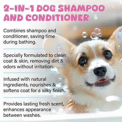 GJYC PET 2-In-1 Dog Shampoo Baby Powder Scent Gentle Hypoallergenic PH Balanced Cleansing For All Breeds