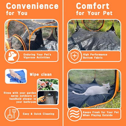 Portable Cat Tunnel Mesh Playhouse, featuring multiple cages and tunnels Includes storage bag, suitable for small animals