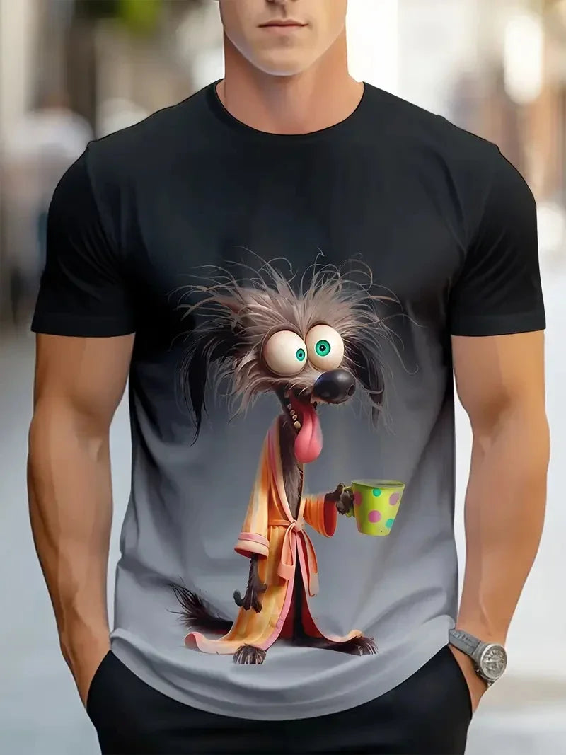 Summer Men's Sport Casual Breathable T-shirt Short Sleeve Cartoon Animal Printed Pattern Large Oversize Loose Men's T-shirt Tops