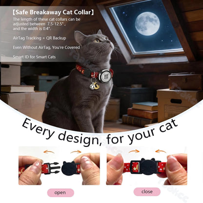 Glow AirTag Cat Collar with Airtag Holder & Pet Name QR Code for Apple Tracker Dual Protection Pet Collar for Kitten Puppy