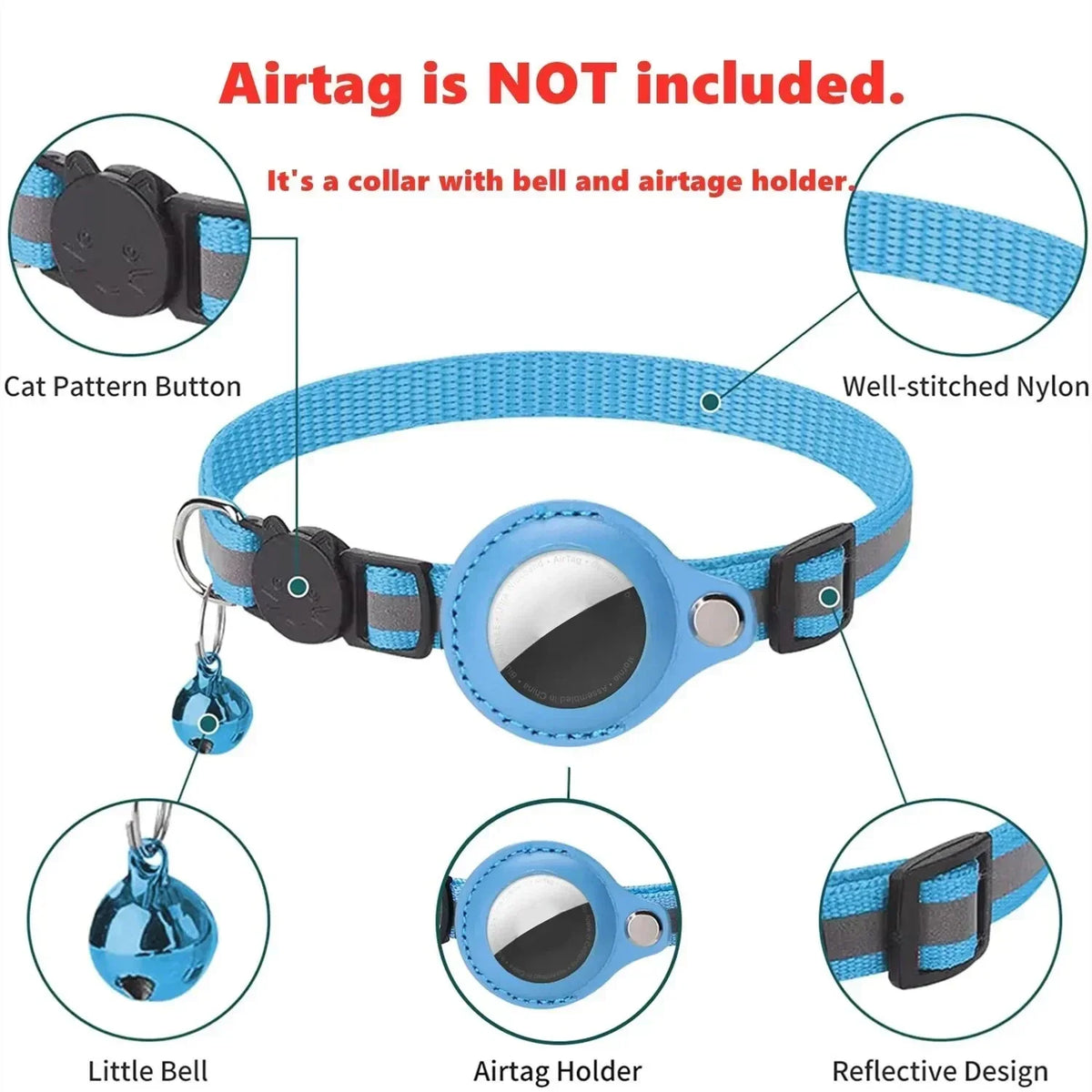 Reflective AirTag Cat Collar with Bell & Protective Case