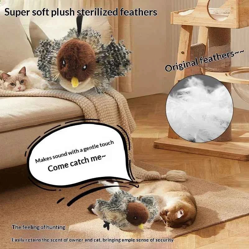 Rechargeable Electric Simulation Bird Cat Toy Fluffy Shaking Bird with Sound Automatic Play for Cats Interactive Pet Toy
