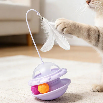 Foldable Cat Wand Food Dispenser Toy – Feather Interactive Tumbler for Self Play & Relief