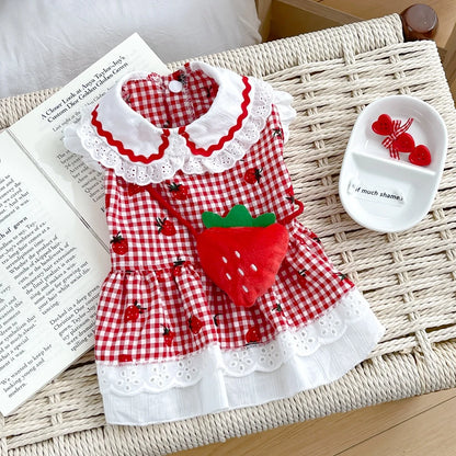 Elfidog Strawberry Dog Dress – Cute Summer Cotton Outfit for Small Dogs