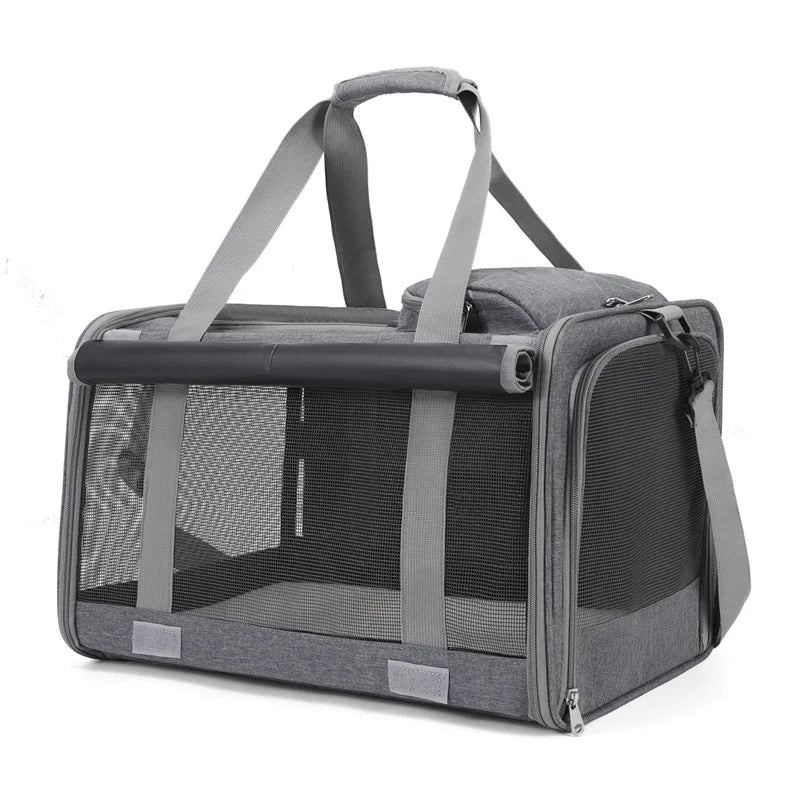 Portable Expandable Pet Travel Bag Soft-Sided Transparent Breathable Lightweight Handheld or Crossbody Outdoor Pet Bag Stylish