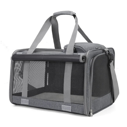 Portable Expandable Pet Travel Bag Soft-Sided Transparent Breathable Lightweight Handheld or Crossbody Outdoor Pet Bag Stylish