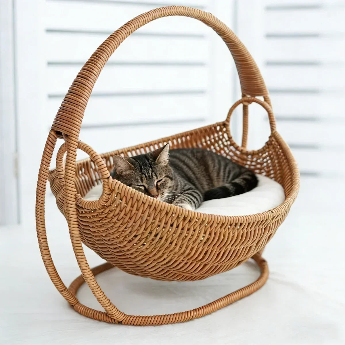 Faux-Woven Cat Bed Nest Cat Basket Cats Swing Hammock Waterproof Indoor Pet House Semi-Enclosed Cave Bed Pet Accessories Toys