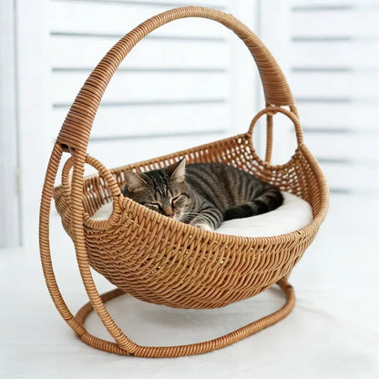 Faux-Woven Cat Bed Nest Cat Basket Cats Swing Hammock Waterproof Indoor Pet House Semi-Enclosed Cave Bed Pet Accessories Toys
