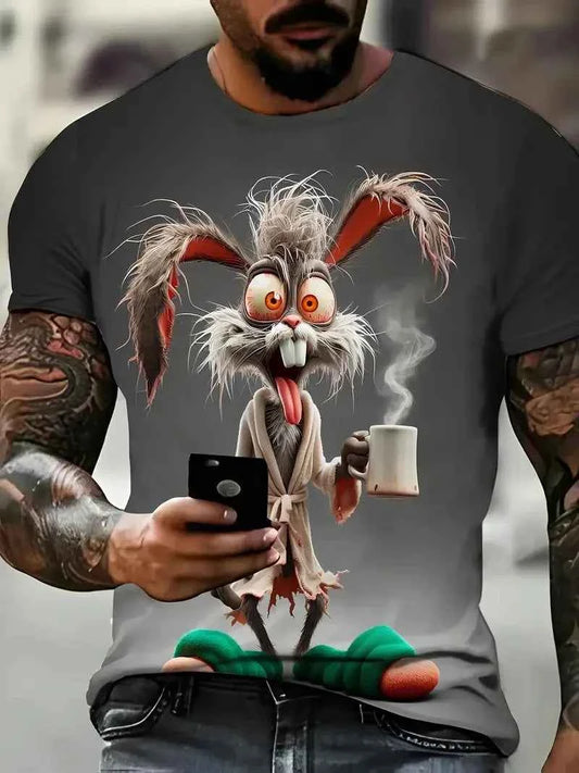 Summer Men's Sport Casual Breathable T-shirt Short Sleeve Cartoon Animal Printed Pattern Large Oversize Loose Men's T-shirt Tops
