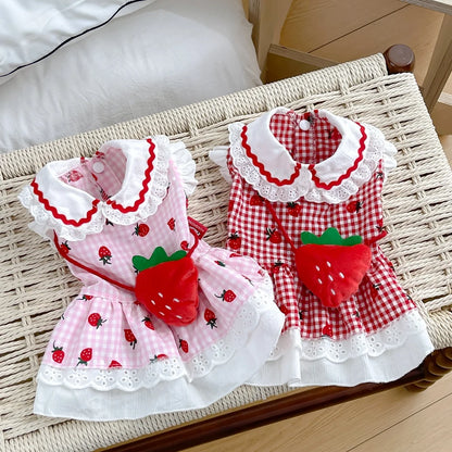 Elfidog Strawberry Dog Dress – Cute Summer Cotton Outfit for Small Dogs