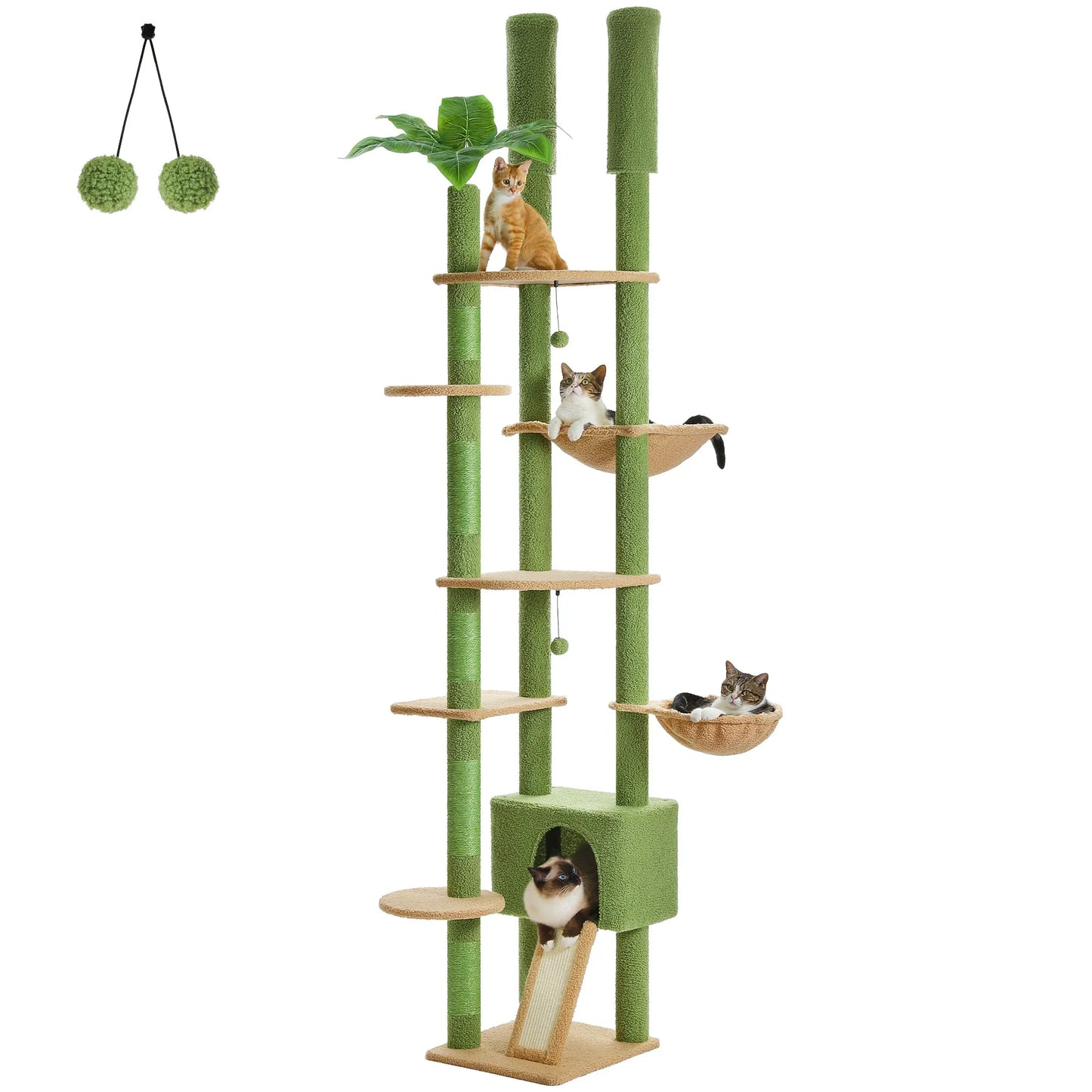 Floor-to-Ceiling Cat Tree – 7-Level Wooden Cat Tower with Hammocks, Condo & Sisal Scratching Posts