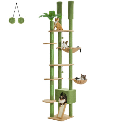 Floor-to-Ceiling Cat Tree – 7-Level Wooden Cat Tower with Hammocks, Condo & Sisal Scratching Posts