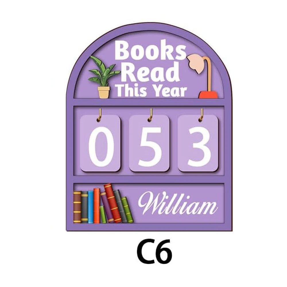 Custom Name Wooden Book Tracker – Reading Goal Counter