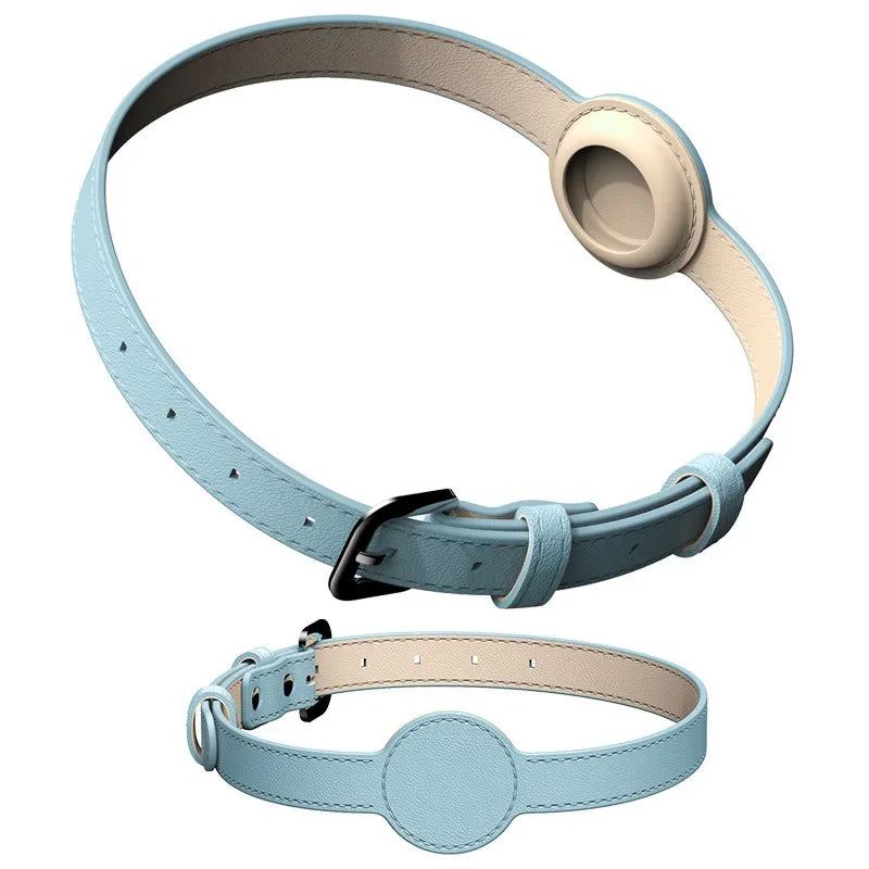 Leather AirTag Cat Collar-Non Breakaway Kitten Collar with Apple Air Tag Holder-Lightweight Pet Collars for Girl Boy Cat,Puppies