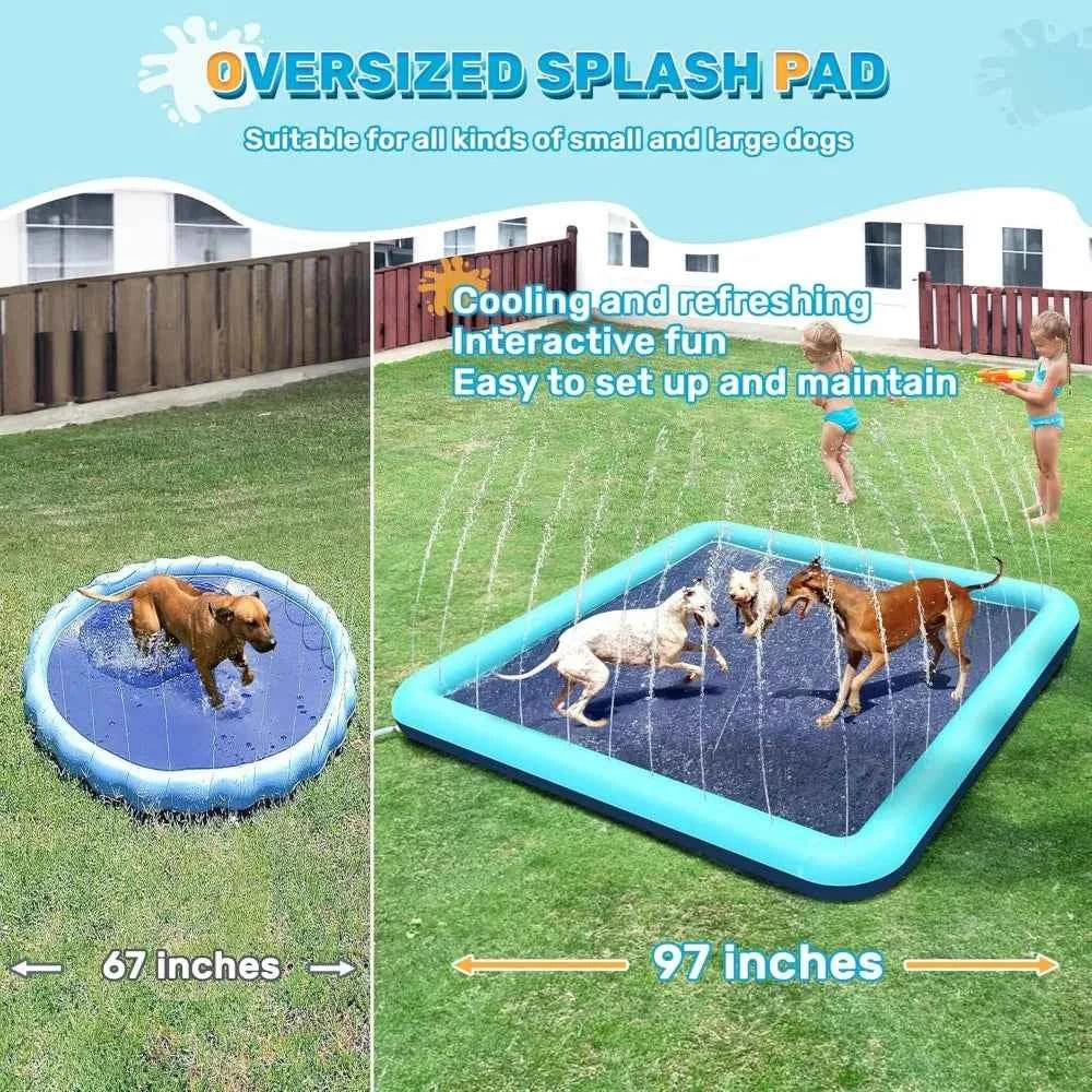 60-97'' Winter and Summer Outdoor and Indoor Dog Shower Playpool Inflatable Sprinkler Pad Pet Fountain Foldable Pad Dog Shower