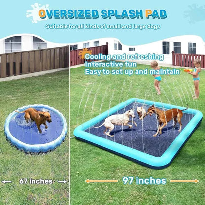 60-97'' Winter and Summer Outdoor and Indoor Dog Shower Playpool Inflatable Sprinkler Pad Pet Fountain Foldable Pad Dog Shower