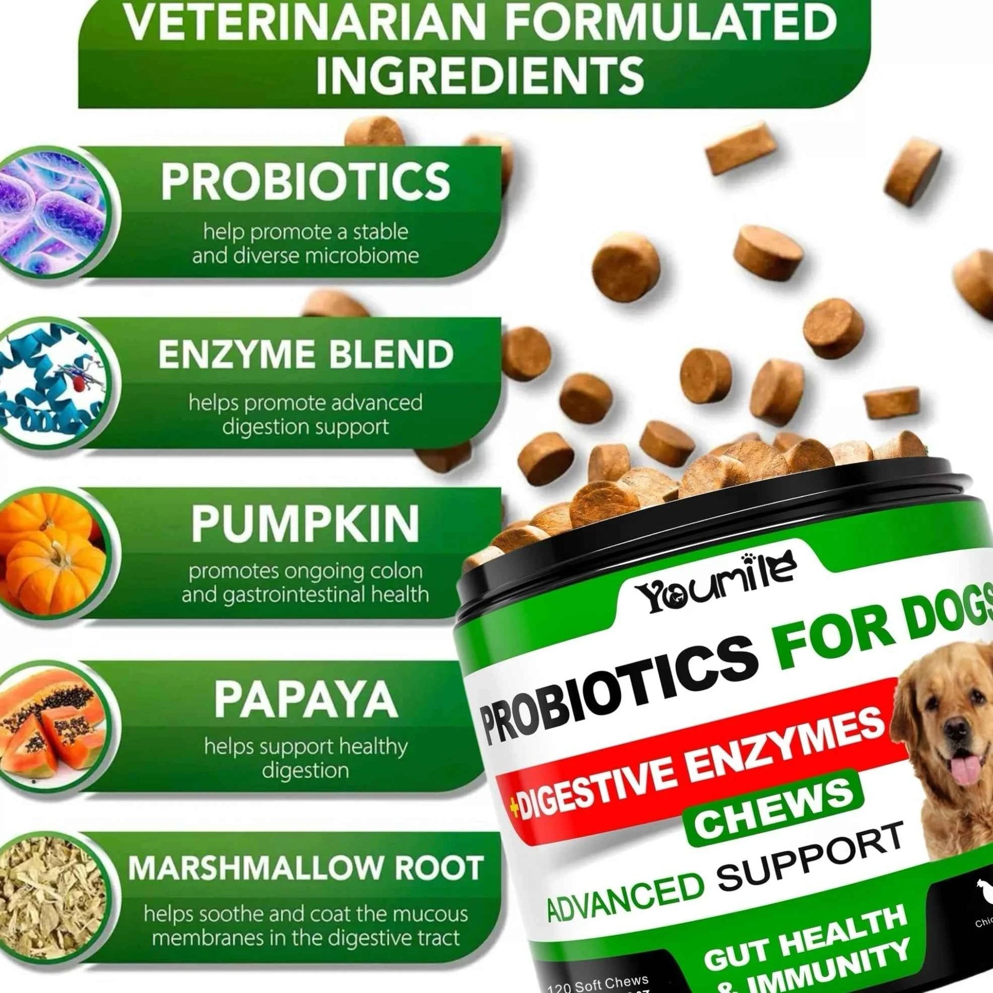 Probiotics for Dogs – 120 Chews Digestive Support for Gut Health & Sensitive Stomach