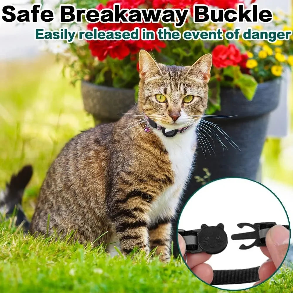 Cat Airtag Holder Collar Breakaway Reflective Strips Adjustable Kitten Collar Waterproof Cat Bell Collar Pet Air Tag Case