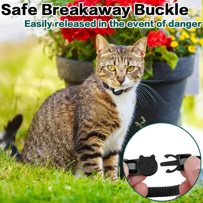 Cat Airtag Holder Collar Breakaway Reflective Strips Adjustable Kitten Collar Waterproof Cat Bell Collar Pet Air Tag Case